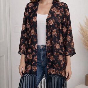 Gypsies & Moondust Black and Orange Floral Kimono